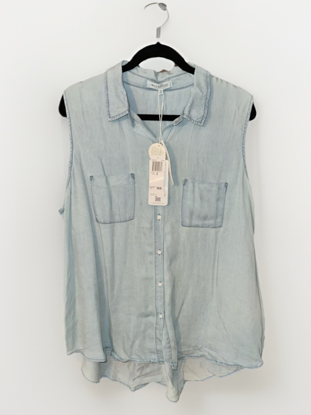 Workshop Republic Clothing Sleeveless Button-Front Shirt - Light Blue